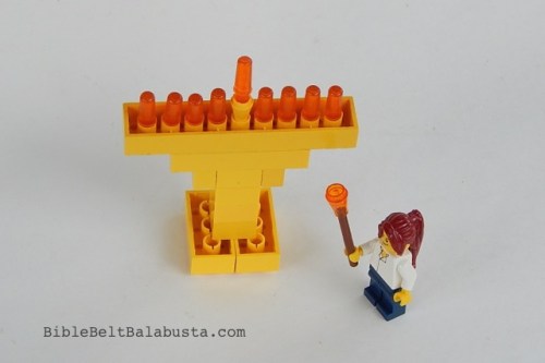 upside down construction w/ LiteBrite peg flame