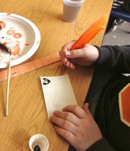 6th grader, free-hand with duck quill and black tempera