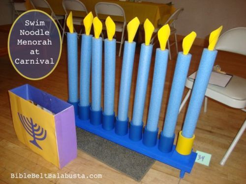 Swim Noodle Menorah Station for candle and blessings practice