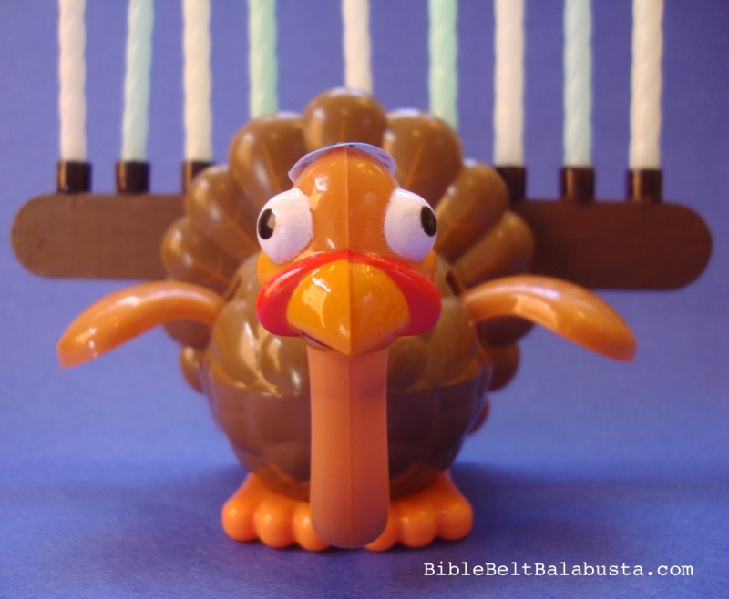 Menurkey (dollar store turkey toy as menorah)