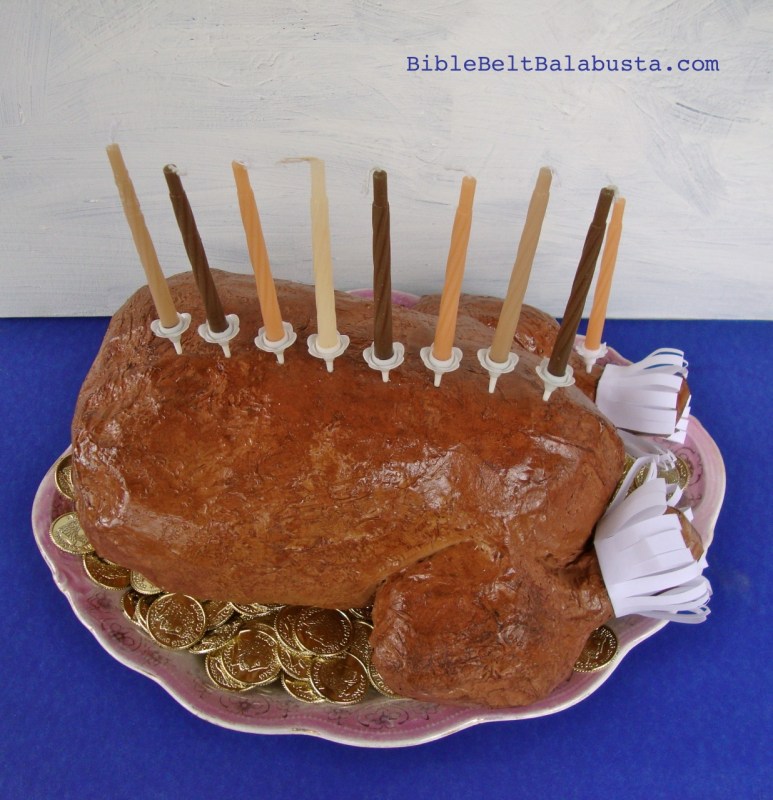 Menurkey (Menorah + Turkey) made out of papier maché