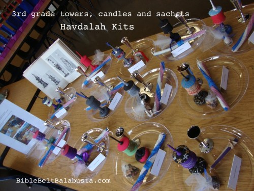 spice towers, sachets, rolled beeswax candles, and store-bought cups