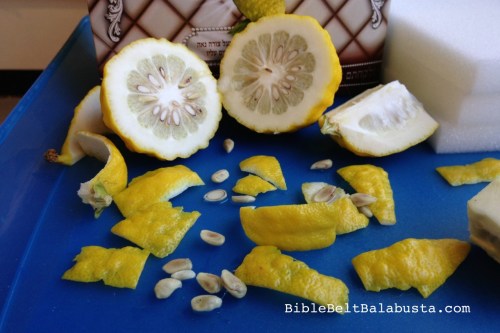 Etrog half, peel and seed