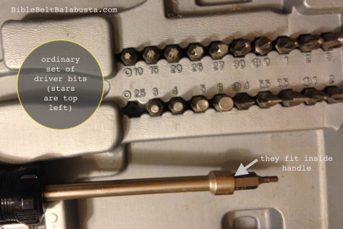 screwdriver bit set, with handle