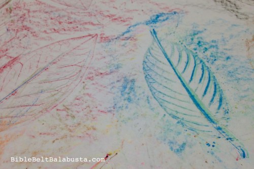 Tu B'Shevat leaf rubbing with crayons