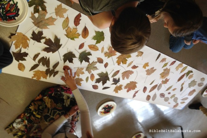 tree leaves for crayon rubbing at Tu B'Shevat